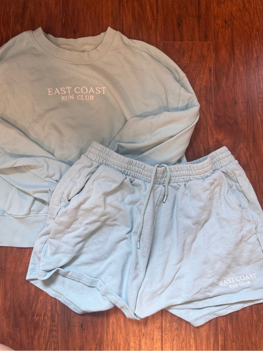 Old Navy Light Blue "East Coast Run Club" Sweatshirt & Shorts Set